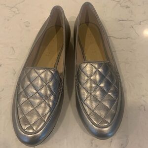 Silver Talbot slip on shoes size 7.5. Barely worn. Quilted top pattern.